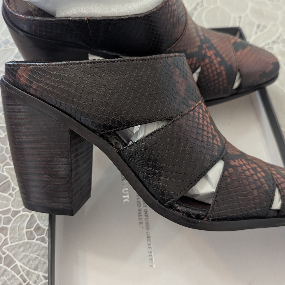 Vince Camuto Black and Red Snake Print Mules - Picture 5 of 12
